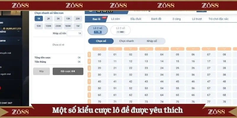 Một số kiểu cược lô đề được yêu thích