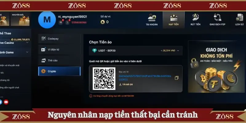 Nguyên nhân nạp tiền thất bại cần tránh